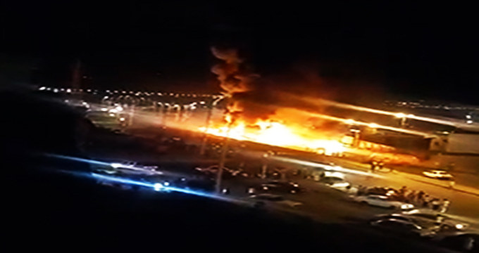 فیلم / نمای بالا از حجم آتش سوزی حادثه تصادف در سنندج