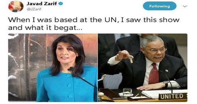 واکنش ظریف به نمایش تبلیغاتی نماینده آمریکا در سازمان ملل