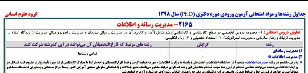 مواد امتحانی آزمون ورودی دکتری سال 1395 مدیریت رسانه