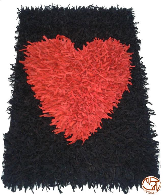 گلیم فرش مشکی قرمز- سفارشی قلب