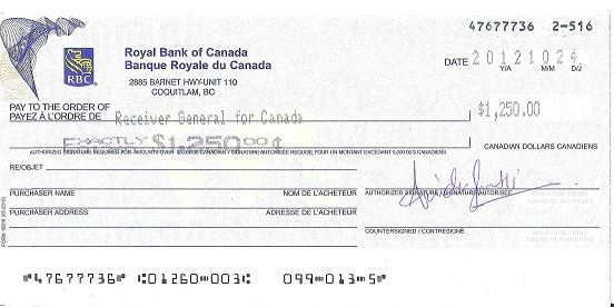 نمونه مانی اوردر رویال بانک کانادا 4