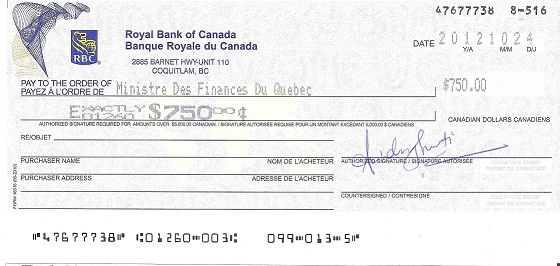 نمونه مانی اوردر رویال بانک کانادا 1