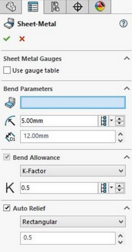 پارامترهای مربوط به قطعه ورقکاری در Solidworks