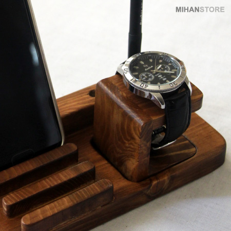 ست رومیزی چوبی جا موبایلی و ساعت