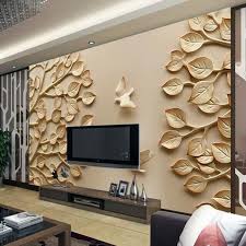 کاغذ دیواری سه بعدی طرح برگ های طلایی