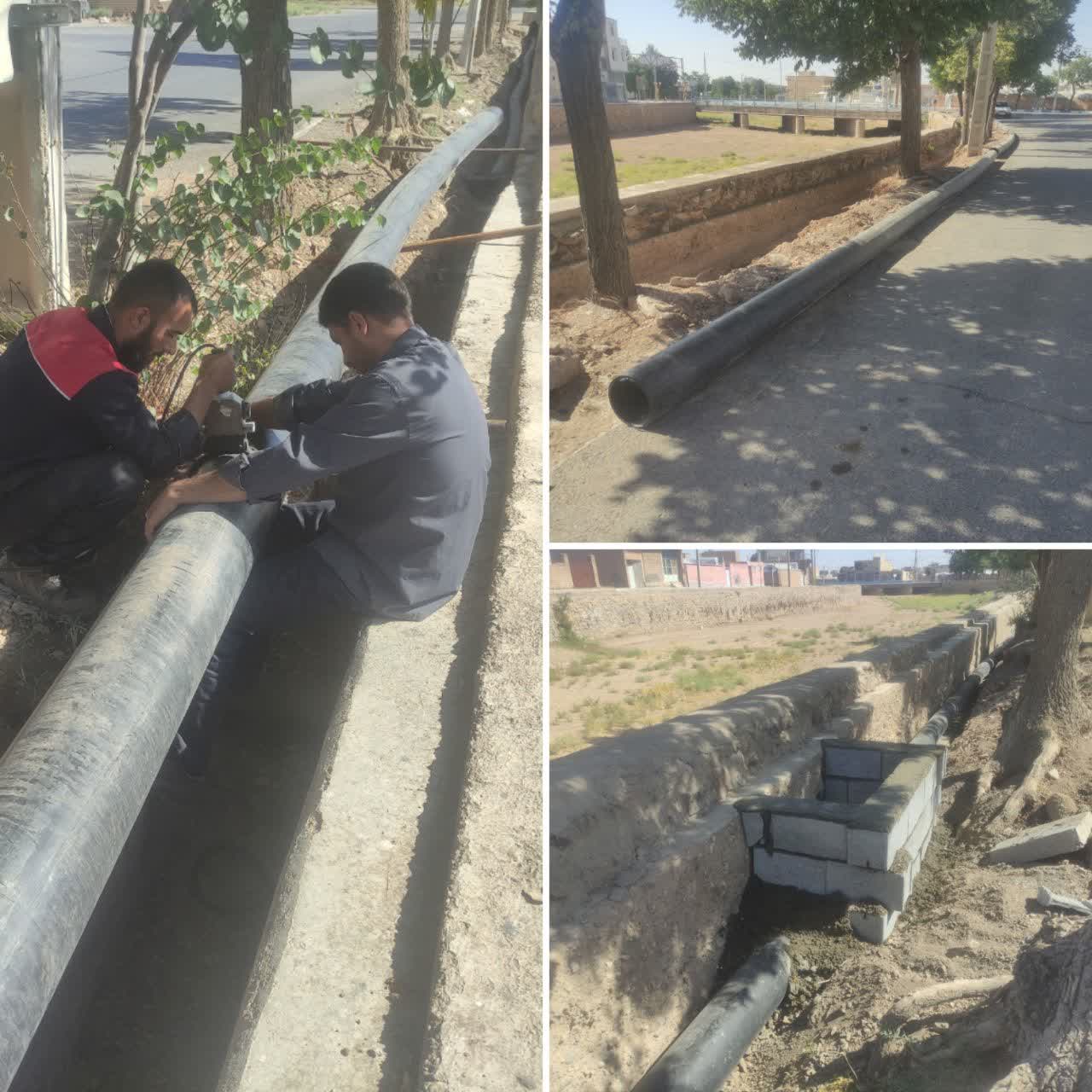 اجرای عملیات لوله گذاری جوی آب کشاورزی واقع در خیابان شهید نقیان