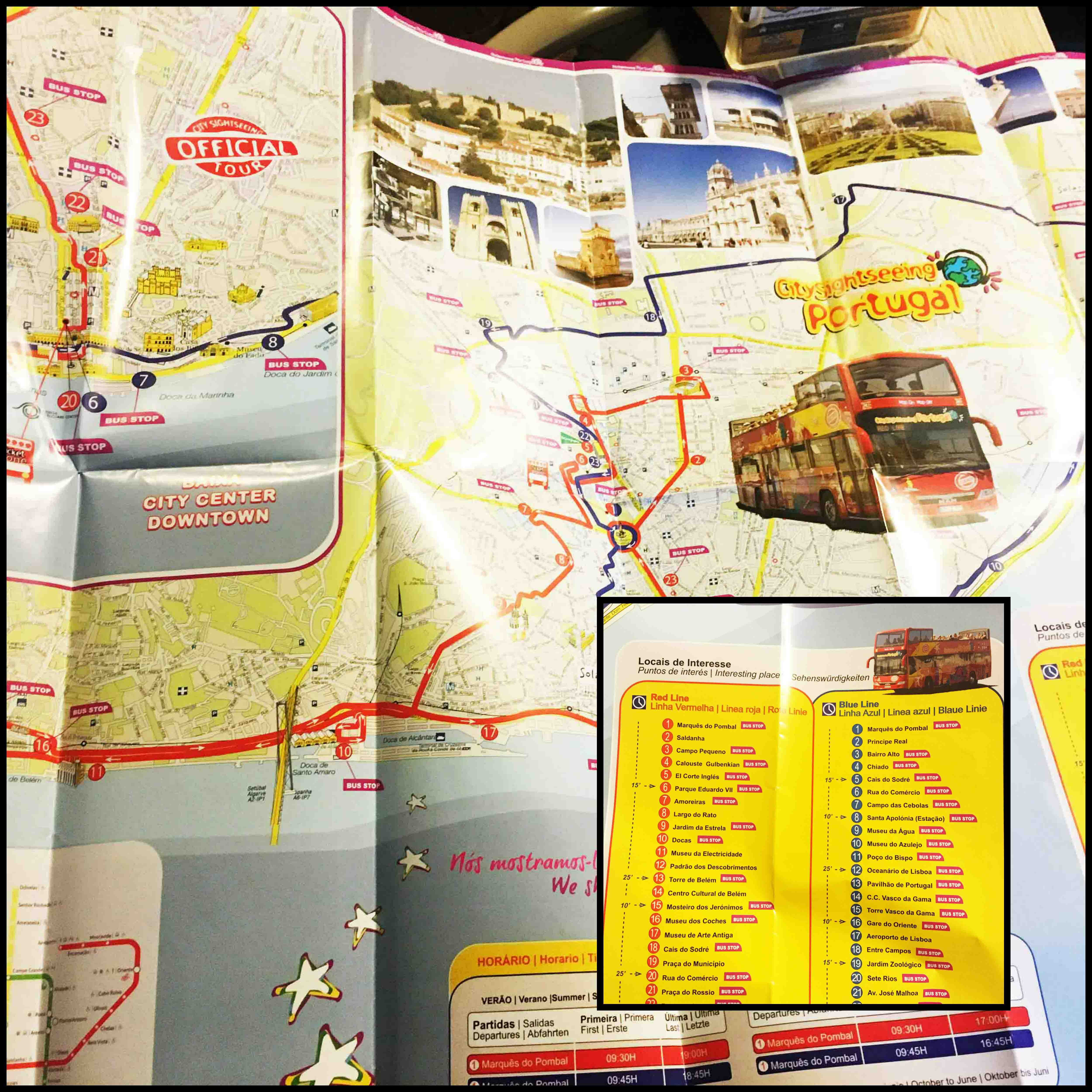 نقشه گردشگری اتوبوس های هاپ آن - هاپ آف در پرتغال، لیسبون