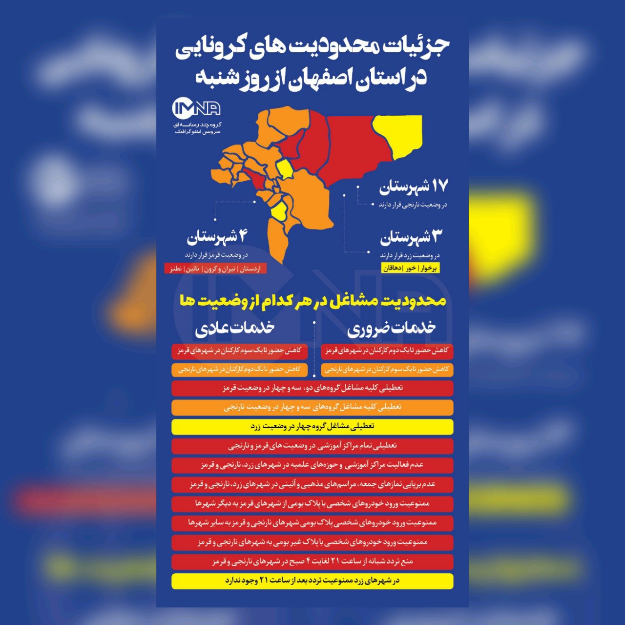 ⭕️ تشریح آخرین وضعیت محدودیت‌های اصفهان از روز شنبه