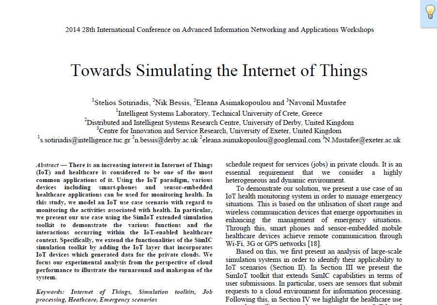 ترجمه مقاله Towards Simulating the Internet of Things 2014