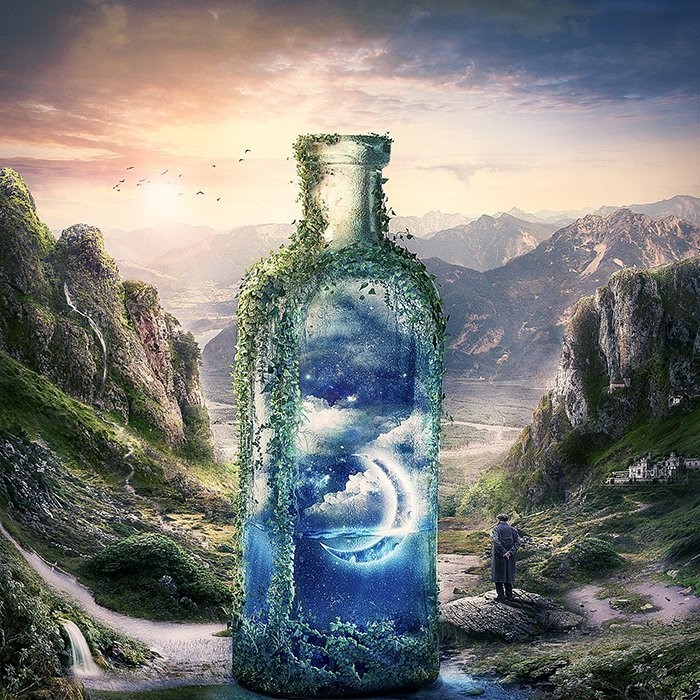 create a surreal and magical dream bottle landscape