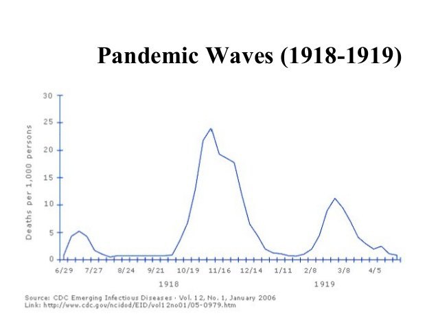 <strong>تصویر</strong> امواج همه‌گیری آنفلوآنزا در سال ۱۹۱۸
