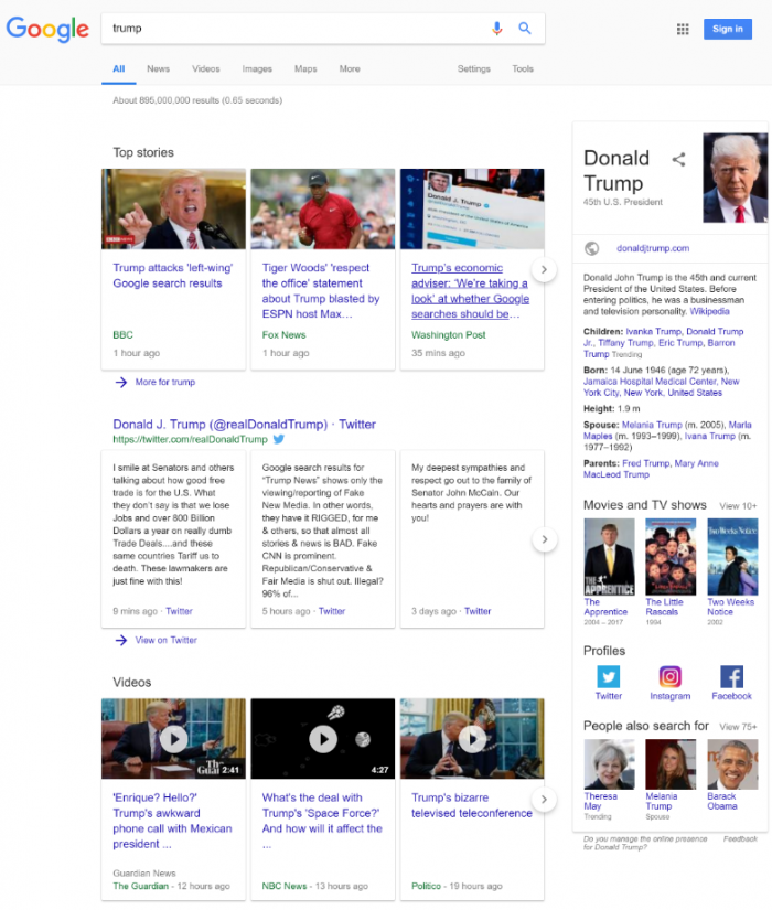 چهره زشت ترامپ در نتایج جستجوی گوگل