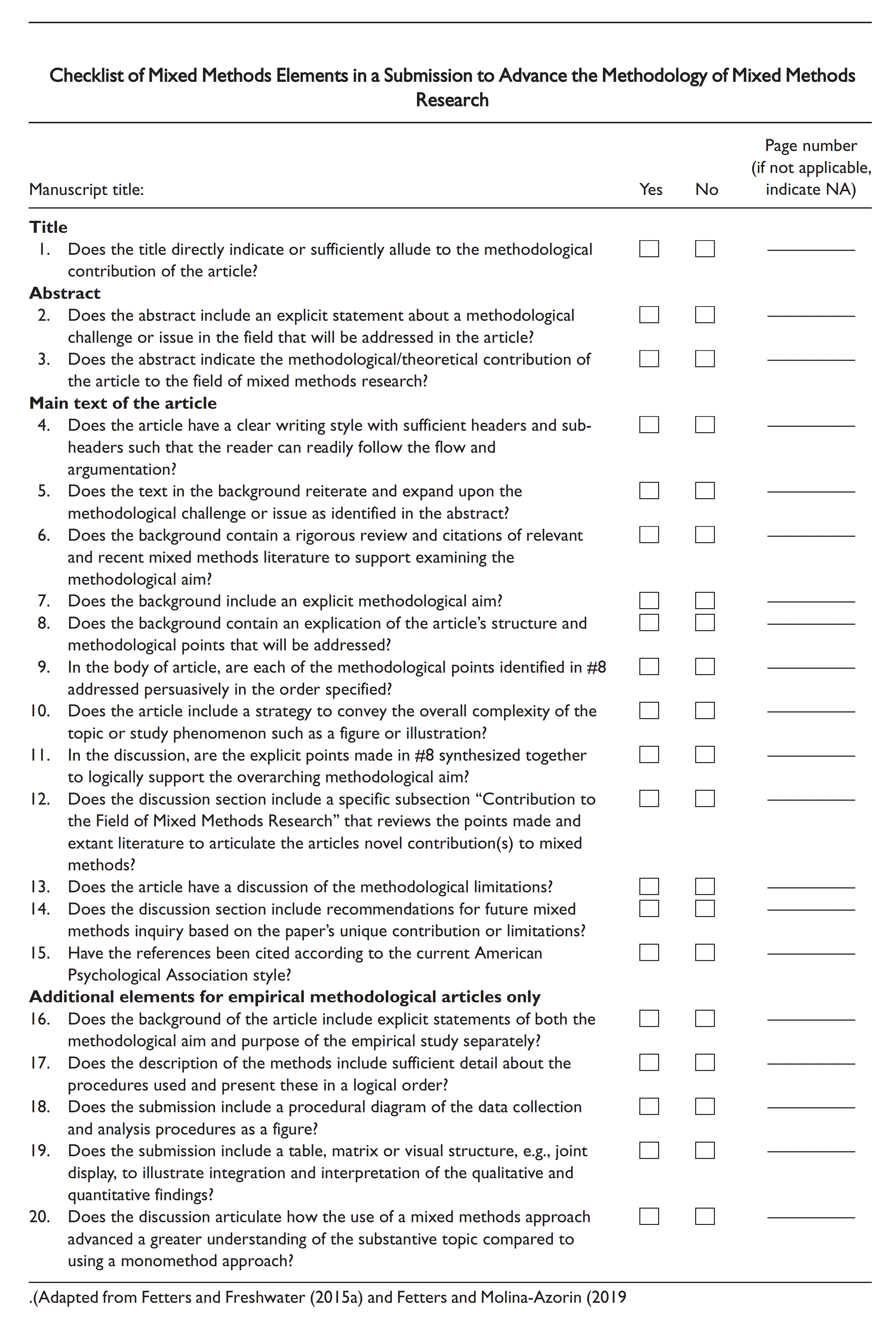 Checklist of Mixed Methods