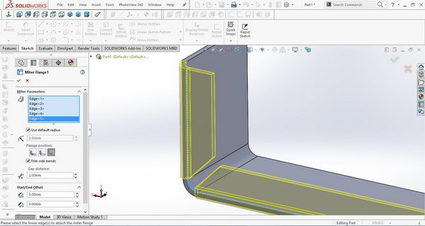 آموزش دستور Solidworks Miter Flange  در شیت متال سالیدورکس