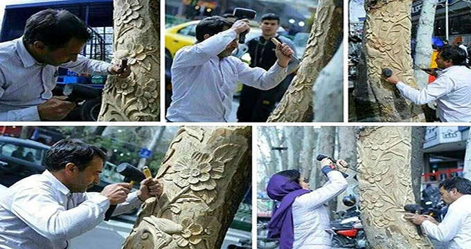 عکس/ تبدیل درختان خشک خیابان ولیعصر تهران به اثر هنری