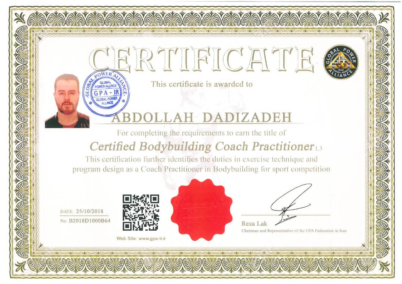 abdollah dadizadeh certified bodybuilding coach practitioner