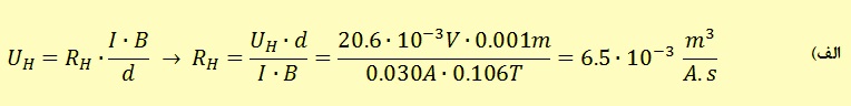 محاسبه ی ثابت هال برای مس در مثال دوم