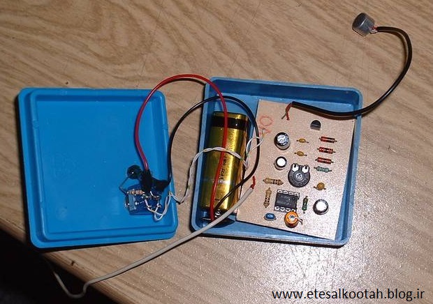 عکسی از مونتاژ طراحی اولیه ی مدار استتسکوپ یا تقویت کننده ی صداهای ضعیف