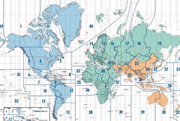 نقشه ی نواحی سی کیو بنا به تقسیم بندی اتحادیه ی جهانی مخابرات