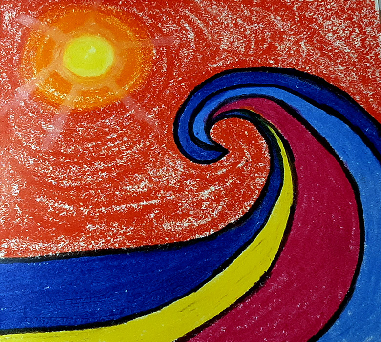 نقاشی موج رنگی با پاستل روغنی