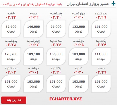 قیمت بلیط هواپیما تهران اصفهان