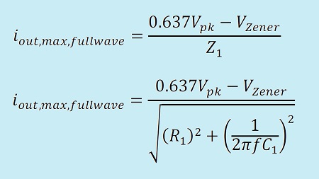 معادله های محاسبه ی جریان ورودی برای منبع تغذیه ی بدون ترانس خازنی با یکسوسازی تمام موج