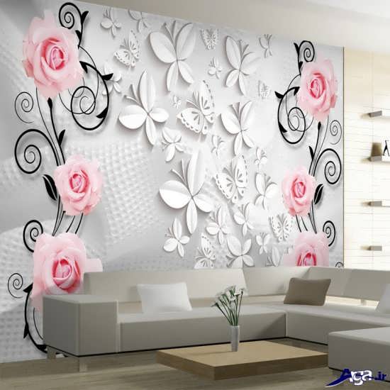 کاغذ دیواری طرح گل و پروانه