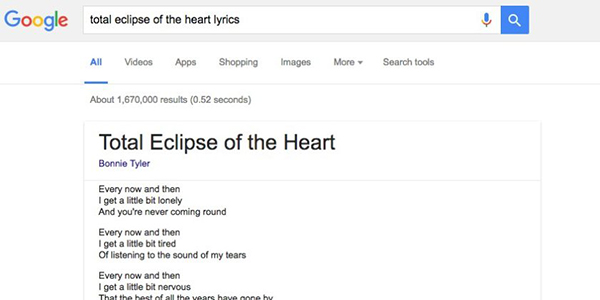 گوگل حالا متن آهنگ‌ها را مستقیماً در نتایج جستجو نشان می‌دهد