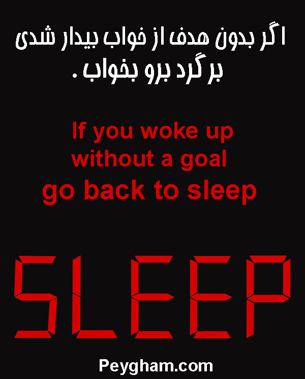 اگر بدون هدف از خواب بیدار شدى، برگرد برو بخواب .  If you woke up without a goal, go  back to sleep
