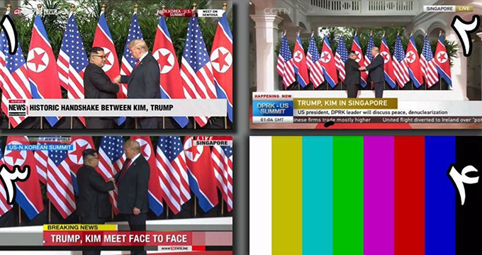 تصاویر تلویزیون‌های چهار کشور در لحظه دیدار رهبران آمریکا و کره شمالی