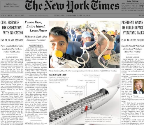 صفحه اول روزنامه نیویورک تایمز/ رئیس جمهور هشدار داد که می تواند از گفت وگو با پیونگ یانگ خارج شود