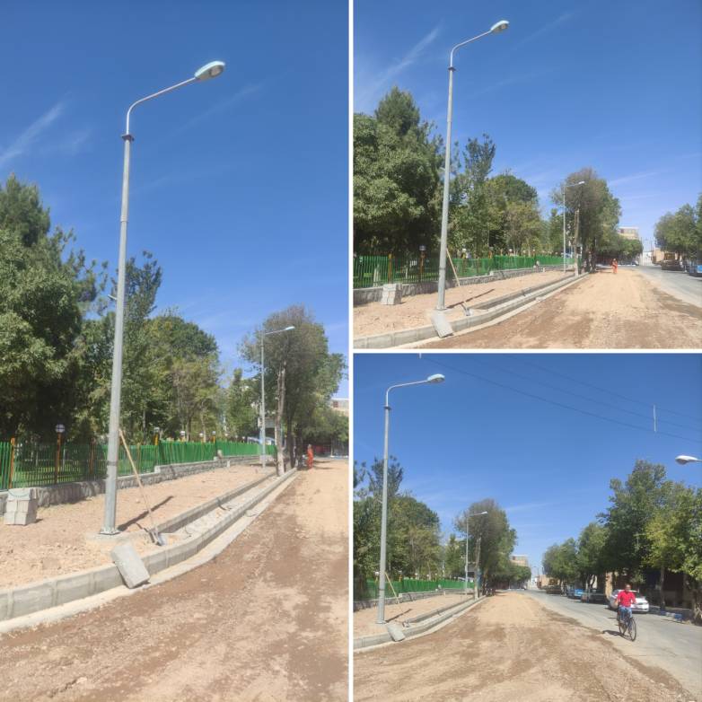 نصب پایه های روشنایی ابتدای خیابان شریعتی ضلع شرقی شهرداری