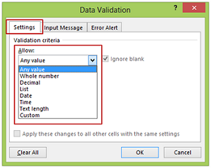 ایجاد محدوده معین برای ورودی اطلاعات به یک سلول(Data Validation)