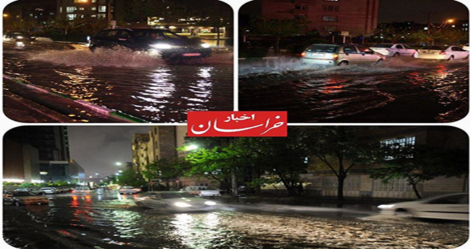 آب‌گرفتگی خیابان‌های مشهد در پی باران بهاری