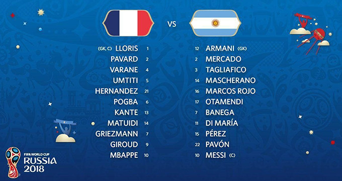اعلام ترکیب اصلی تیم‌های ملی فرانسه و آرژانتین