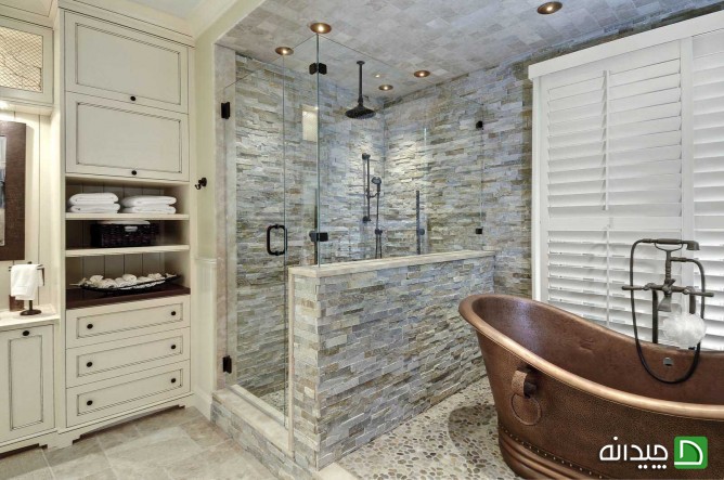 سنگ آنتیک خاکستری استفاده شده در دکوراسیون داخلی حمام