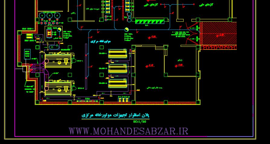 دانلود نقشه پلان استقرار تجهیزات موتورخانه بیمارستان