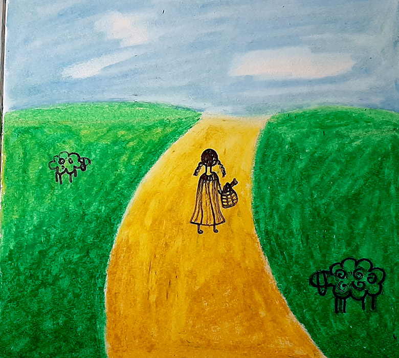نقاشی دختر چوپان با پاستل روغنی