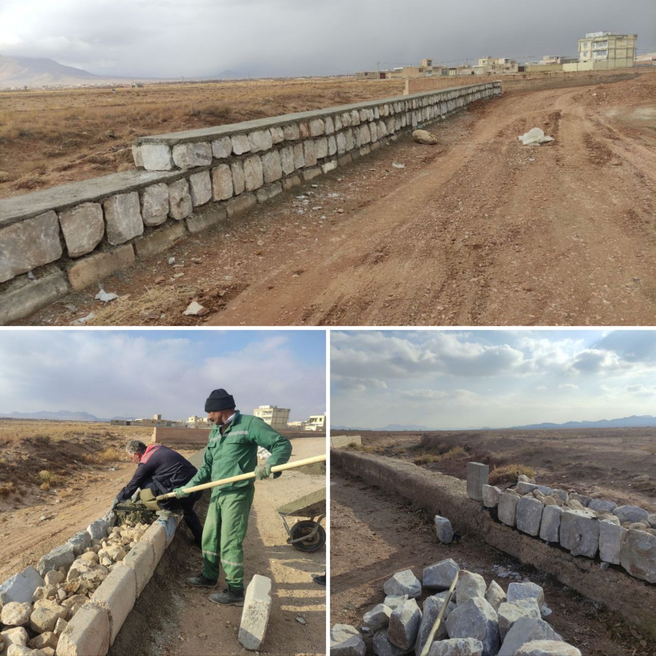 احداث دیوار ساحلی ضلع شرقی رودخانه فصلی وزوان واقع در انتهای خیابان شهید غربالی توسط واحد امانی شهرداری