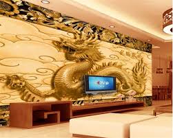 کاغذ دیواری سه بعدی طرح آژدهای طلایی