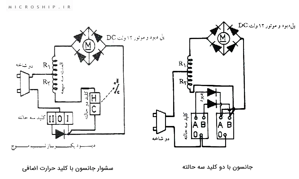 مدار الکتریکی سیم کشی سشوار جانسون با کلید اضافی