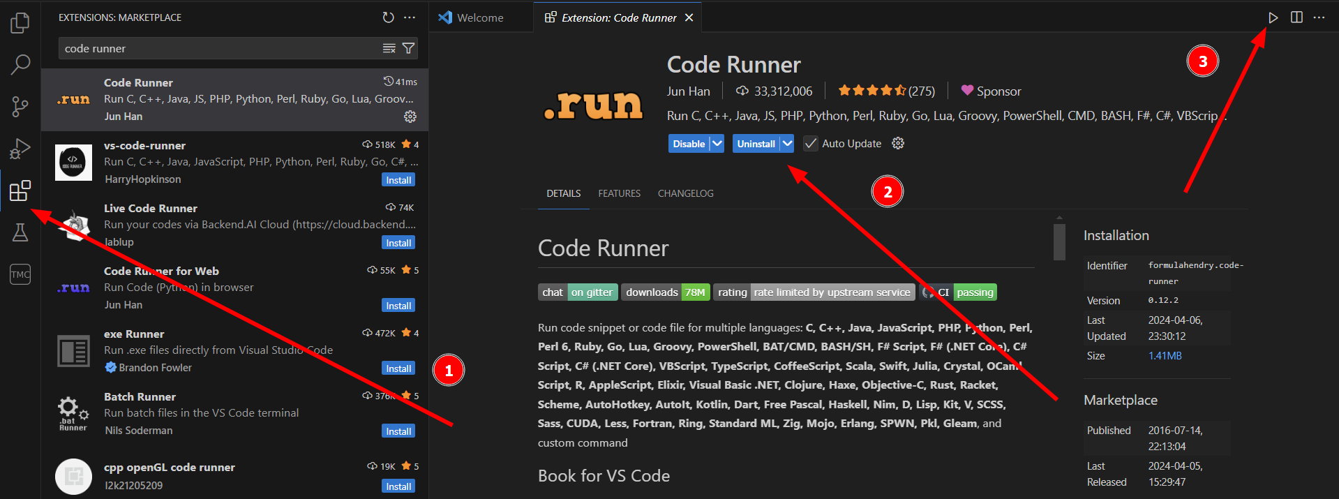 اجرای کد های vscode