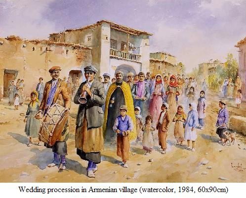 📷 نقاشی از مجلس عروسی در یک روستای ارمنی نشین فریدن ، اثر (سمبات درکیورقیان)