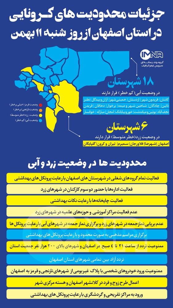 📷 محدودیت‌ کرونایی | جزئیات محدودیت‌ های کرونایی در استان اصفهان از روز شنبه (۱۱ بهمن ماه ۹۹)