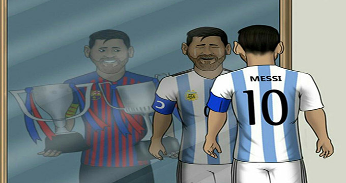 کارتونی از تفاوت مسی در باشگاه بارسلونا و تیم ملی آرژانتین