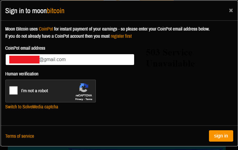 صفحه ورود به Moon Bitcoin