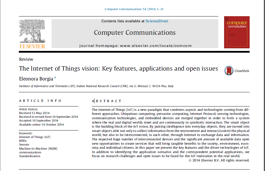 ترجمه مقاله The Internet of Things vision: Key features, applications and open issues 2014