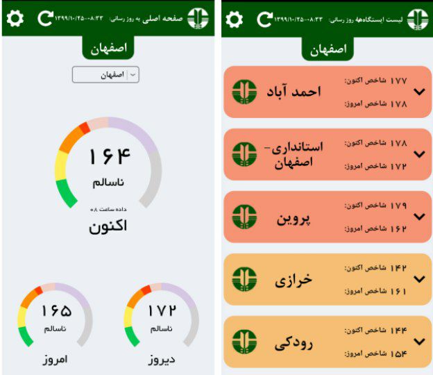 🟥 هوای اصفهان صبح امروز با شاخص میانگین ۱۶۴ برای عموم مردم در وضعیت ناسالم قرار دارد