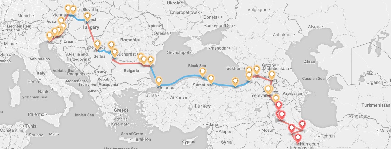 اینفوگرافیک نقشه مسافرت های حاج سیاح