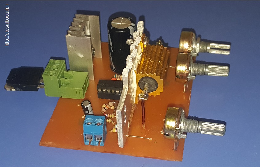 فیبر مونتاژ شده ی مدار منبع تغذیه با آی سی 723 با ولتاژ و جریان قابل تنظیم